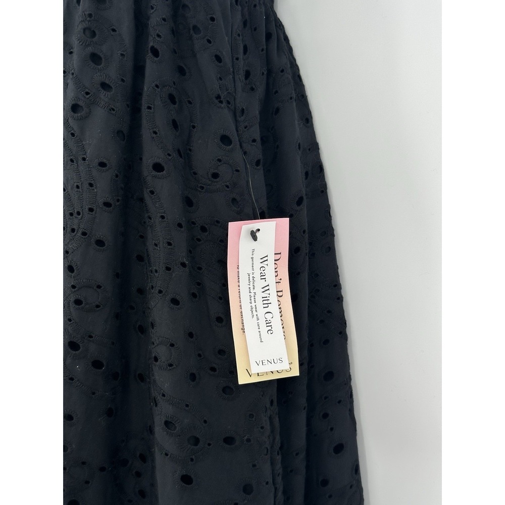 Venus Sz 4 Black Eyelet Sleeveless Lined Midi Dress 100%‎ Cotton Quiet Luxury - Picture 5 of 7